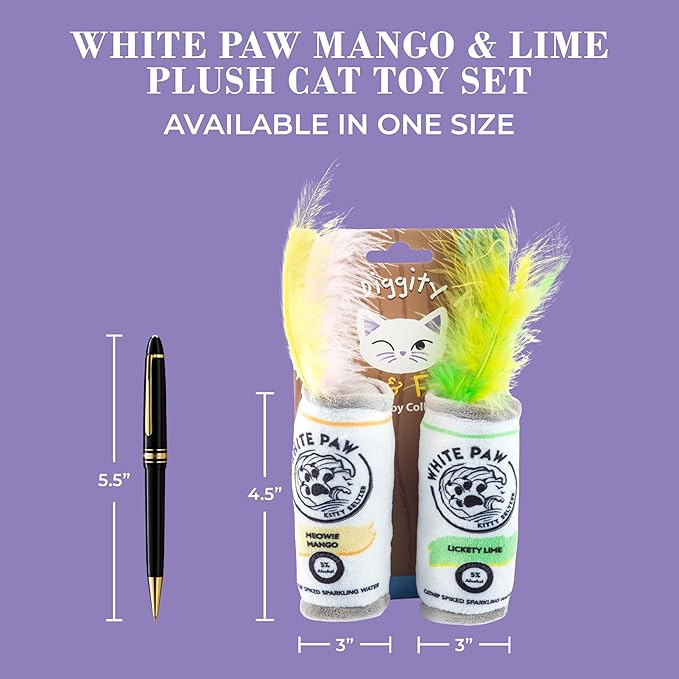 White Paw Mango & Lime Set, Plush Cat Toys Catnip Filled with Interactive Crackle Sound, Safe & Durable Toys for Cat & Kitten, 2 Pcs