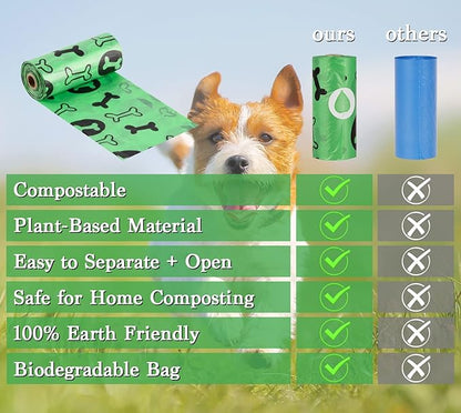 Biodegradable Dog Poo Bags with Holder-240 Large Poop Bags, Corn Starch Blended Compostable Poo Bag, Extra Thick Strong Leak Proof Poop Waste Bag for Dogs (Green)