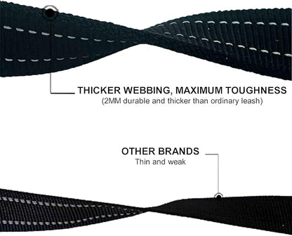 Dual Padded Handle Standard Dog Leashes with Reflective Stitching,360° Rotatable Heavy Duty Metal Buckle,D-Ring,Durable Nylon,for Medium Sized Dogs from 20 to 60 Pounds Walking and Training Black 5Ft