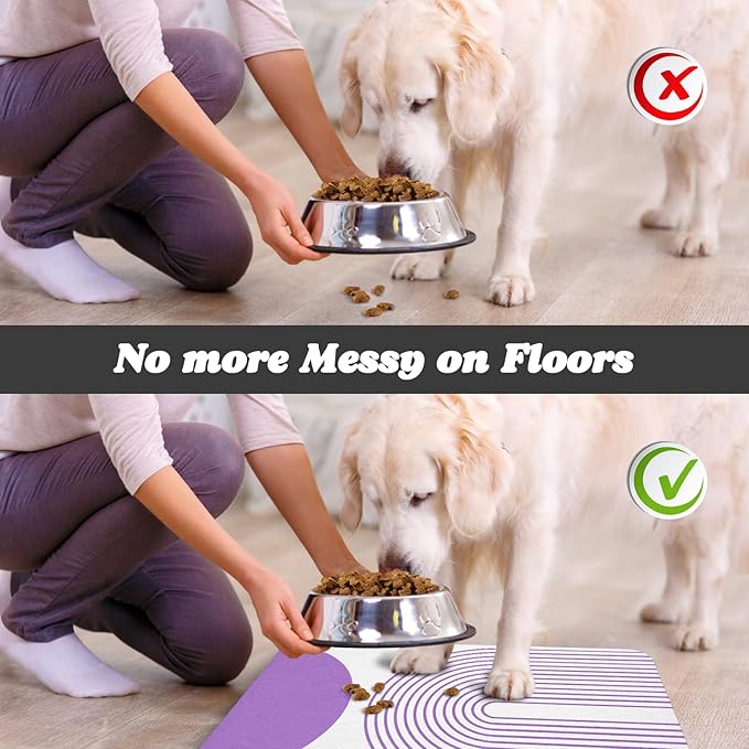 Dog Food Mats,Cat Absorbent Water Bowl Feeding Mats Pet Placemats for Food and Water Purple Bohemia 17 * 30 inch