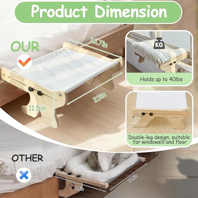 cat Window Perch for Indoor Cats Large Window Hammock with Washable Cover Suitable for All Seasons cat Window Bed for Adults Cats and Kittens(White)