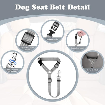 BWOGUE Pet Dog Cat Seat Belts, Car Headrest Restraint Adjustable Safety Leads Vehicle Seatbelt Harness (1 Pack, Grey, Not Elastic)