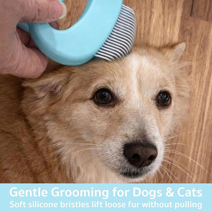 Pet Hair Removal Massage Shell Comb, Soft Deshedding & Dematting Grooming Brush for Dogs, Cats, Puppies & Rabbits – Removes Loose Fur & Mats, For Long & Short Hair (Cyan)