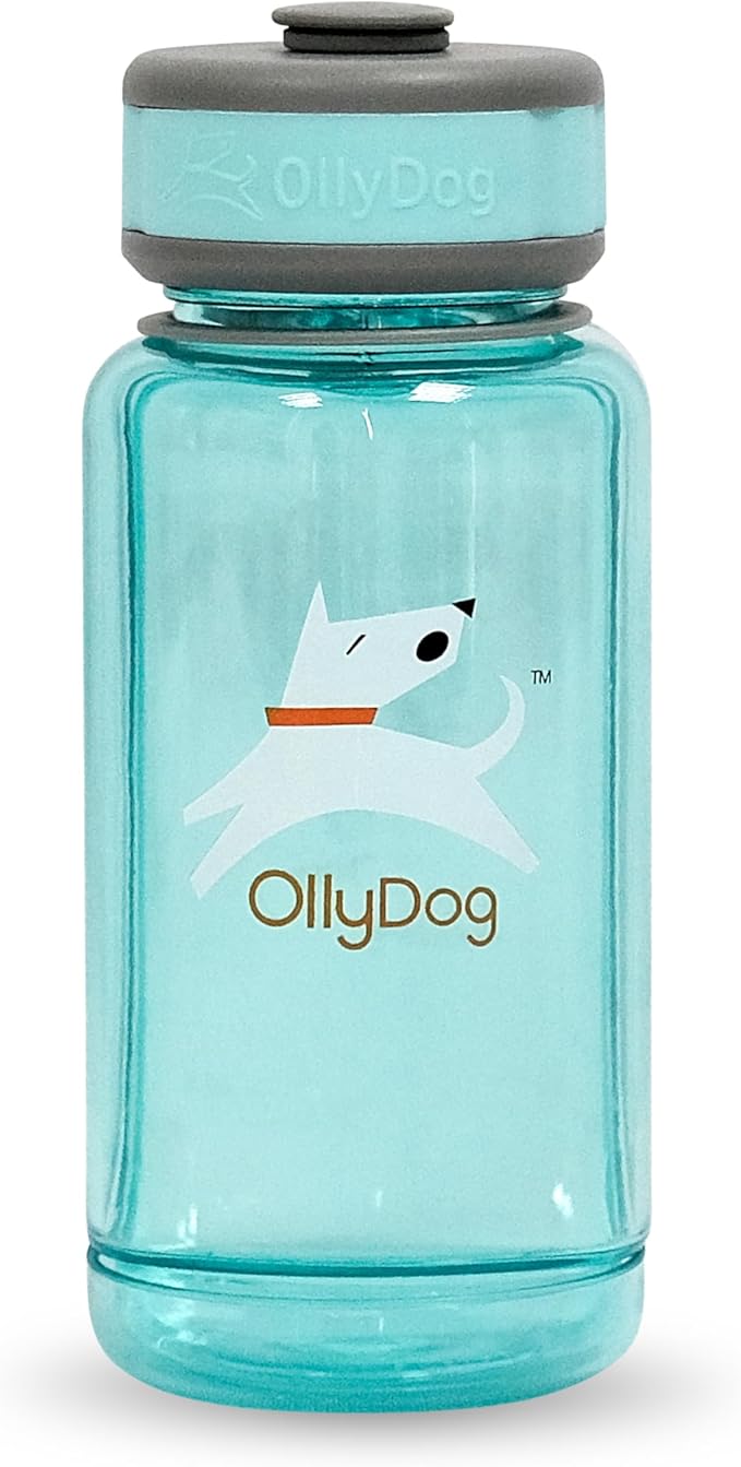 OllyDog OllyBottle, Dog Water Bottle with Detachable Bowl, No Spill Travel Bottle for Dogs, Wide Drinking Cup, BPA-Free Tritan, Easy Clean, Convenient for Walking & Hiking (600ML, Aqua Blue)