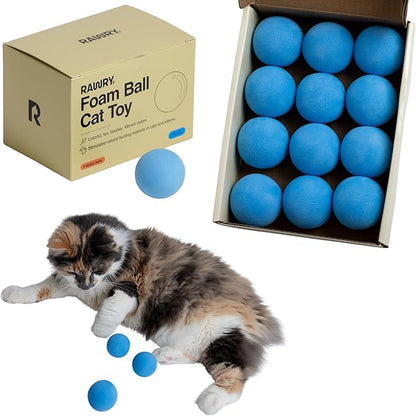 Rawry Foam Ball Cat Toy Set – 12 Foam Balls for Indoor Cats & Kittens | Soft, Durable, Bouncy Balls for Playtime & Exercise | Lightweight, Non-Toxic, Easy for Cats to Chase (12 Pack, Blue)