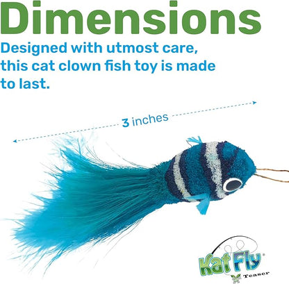 3 Inch Handmade Cat Toy Teaser Wand Refill Clownfish - Blue Natural Material Toy, Hunting Instinct Play, Interactive Exercise Attachment for Indoor Cats