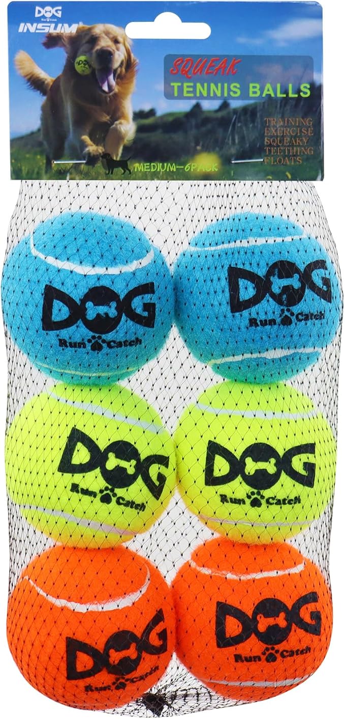 Squeaky Tennis Balls for Dogs, 6 Pack 2.5" Squeaky Dog Balls for Medium Large Breed, SGS Certified Non-Toxic, Interactive Fetch Toys, Perfect for Outdoor & Indoor Play