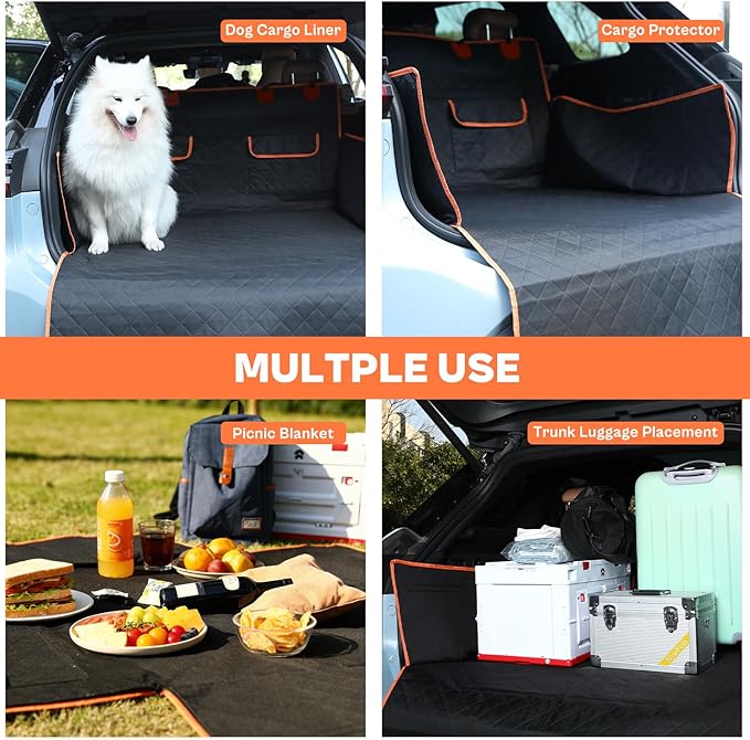 IVY&LANE SUV Cargo Liner for Dogs,Waterproof Trunk Cover Dog Car Seat Mat for SUVs Sedans Vans with Bumper Flap Protector,Non-Slip,Large Size Universal Fit,Black