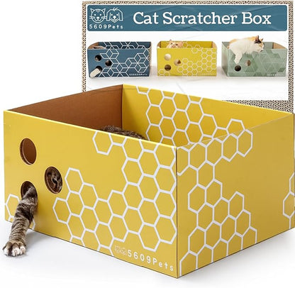 Cardboard Cat Scratcher, No-Mess Cat Scratching Box with Refillable Double-Sided Cat Scratching Pad for Indoor Cats