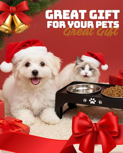 Elevated Dog Bowls for Small Dogs and Cats, Non-Slip Cat Bowls with 2 Thick 5.5" Stainless Steel Dishes, Dog Feeder 2 Heights Adjustable to 2.6"-5.3"
