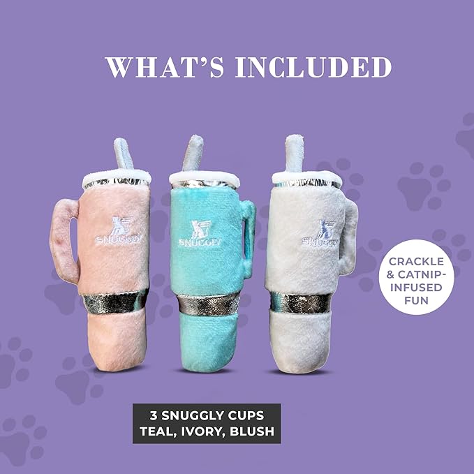 Snuggly Cups Set, Plush Cat Toys Catnip Filled with Interactive Crackle Sound, Safe & Durable Toys for Cat & Kitten, 3 Pcs