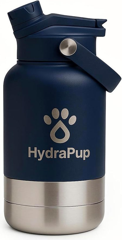 32oz Insulated Water Bottle with Dog Bowls – Human & Pet Shared Use, Stainless Steel Leakproof Travel Bottle (Navy Blue)