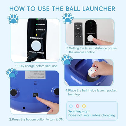 FAHKNS Automatic Dog Ball Launcher,Dog Ball Thrower Machine with 40-80Ft 3 Launching Distance,Interactive Toys for Medium/Large Dogs, Indoor & Outdoor with 8 Balls (2.5"),Remote Control Thrower -Blue
