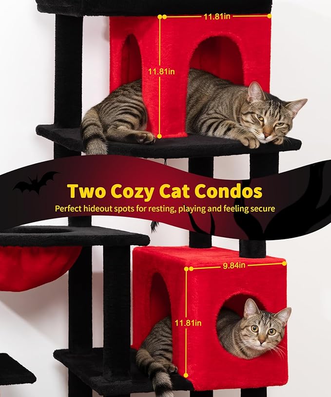68 Inches Heavy Duty Cat Tree for Indoor Cat, Big Cat Tower with Sisal Scratching Posts and Top Perch, Large Platform for Adult Cats, PMT02RD, Black Red