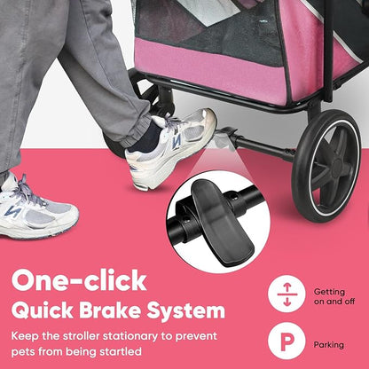 Petbobi Dog Stroller for Large & Medium Dogs - Easy Fold Dual Entry Pet Stroller with One-Foot Brake, All Terrain Wagon Cart with Air Mesh, Ideal for Large Senior Pets up to 80 lbs, Pink