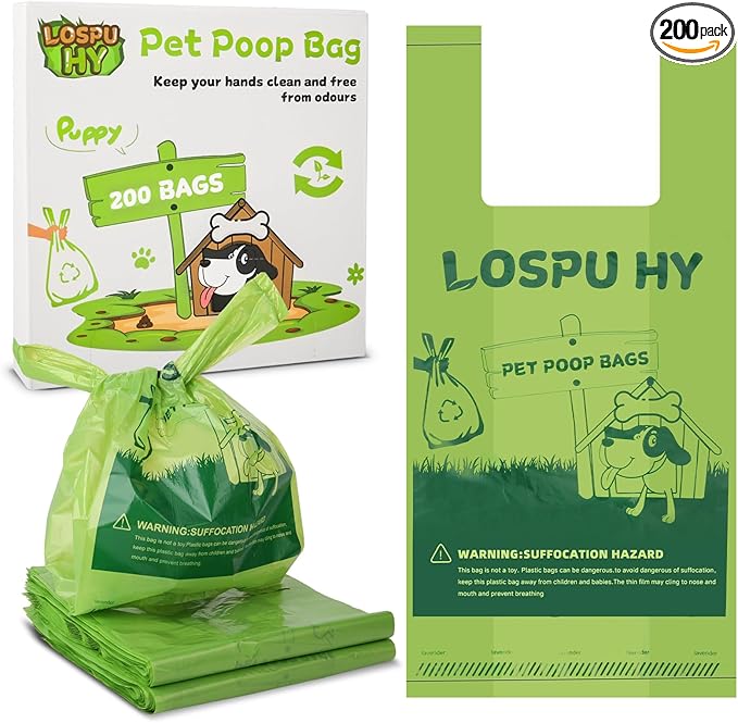 Poop Bags for Dogs, 200 Count Dog Poop Bags with Handles, Extra Thick Strong Leak Proof Doggie Waste Bag for Waste Refuse Cleanup, Outdoor Puppy Walking and Cats Litter