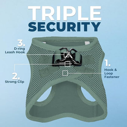 Best Pet Supplies - All Weather Mesh/Plush, Reflective, No Pull Harness for Small, Medium Dogs, Cats - Secure with Hook & Loop Fastener, Buckle, Double D-Rings - Moss Green, M