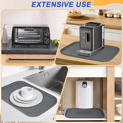 Silicone Pet Feeding Mat with Raised Edge for Food and Water, Dog Bowl Mats, Cat Bowls Placemat with High Lip for Floor Waterproof, Rubber Tray for Cats and Dogs 24 x 16 x 0.8 Dark Grey