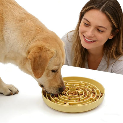 Silicone Slow Feeder Bowl, with Non-Slip Suction Cups, Anti-Choking, Puppy Puzzle Bowl, Slows Down Eating Speed, Relieves Anxiety, Suitable for S&M Sized Dogs and Cats(Yellow