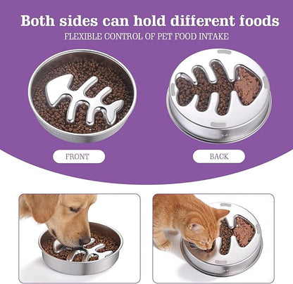 Stainless Steel Slow Feeder Dog Bowls – Non-Slip Metal Dog Bowl for Large & Medium Breeds, Puppy Puzzle Feeder – 2 Cup Capacity for Small to Big Pets – Durable Slow Feed (Fishbone)