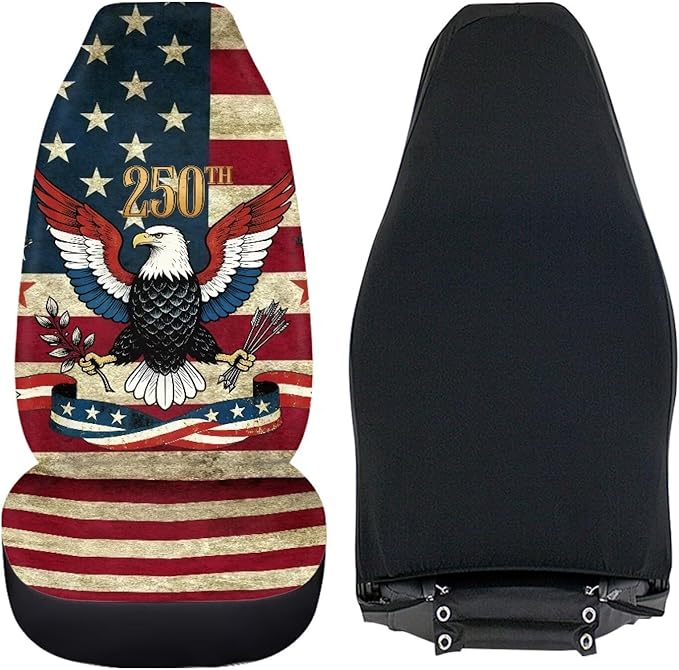 Eagle with American Flag Car Seat Covers Front Set, American 250th Anniversary Patriotic Car Accessories Automotive Seat Covers, Car Interior Covers Seat Protectors for Trucks SUV Sedans