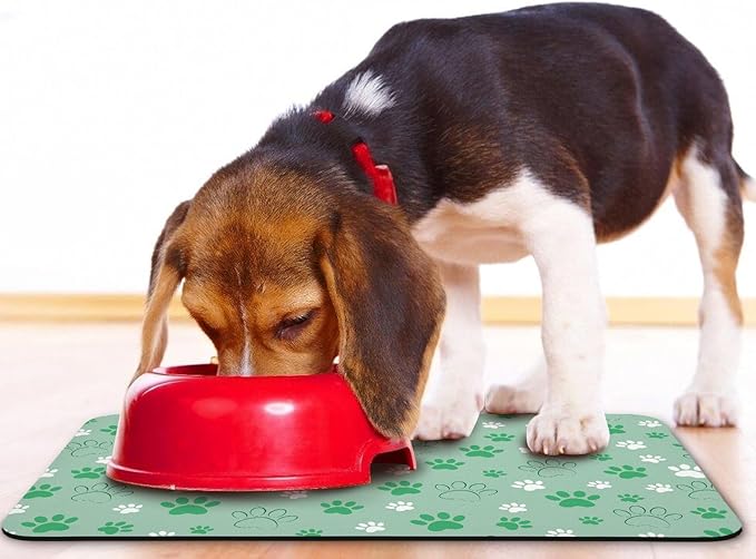 Dog Food Mat, Absorbent Water Bowl Mats Cat Pet Feeding Placemats Green 16 * 24 inch