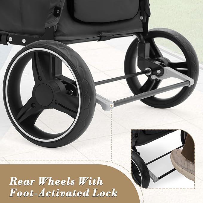 Athena Collection 3 Wheels Pet Stroller Fabric Dog Cart Dog Stroller for Large Dogs 55 Lbs Pet Stroller with Mesh Windows, Zipper Back Pocket, Safety Tether, Angle Adjustable Handlebar, Black