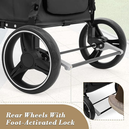 Athena Collection 3 Wheels Pet Stroller Fabric Dog Cart Dog Stroller for Large Dogs 55 Lbs Pet Stroller with Mesh Windows, Zipper Back Pocket, Safety Tether, Angle Adjustable Handlebar, Black