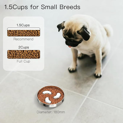 Slow Feeder Dog Bowl-1.5Cups for Small Breeds, Dual Wall Stainless Steel Maze Bowl, Non-Slip Base, Food-Grade Metal Dog Dish to Slow Eating