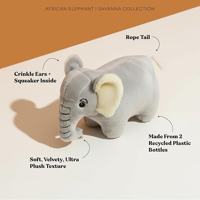 Dog Toys | Plush Toy Elephant Stuffed Animal for Dogs | Small Eco Friendly Toy - Easy to Clean and Made from Non Toxic Materials