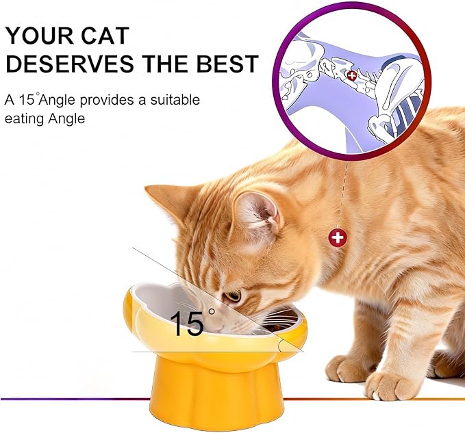 Cat Slow Feeder Flower-Shaped Ceramic Slow Feeder Cat Bowl, Tilted Raised Cat Slow Feeder Bowl for Whisker Relief, Prevents Vomiting & Bloating, Non-Slip Base