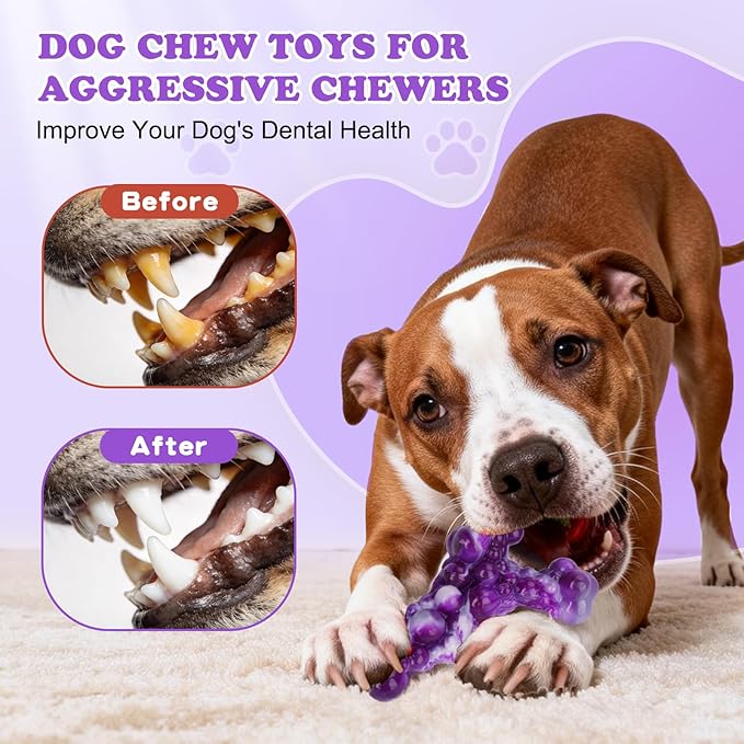 3Pack Dog Chew Toys for Aggressive Chewers, Indestructible Interactive Dog Chew Nylon Bone Toys for for Medium Large Breed 15-60lbs, Teething Toy to Keep Them Busy, Bacon Flavor(Purple)