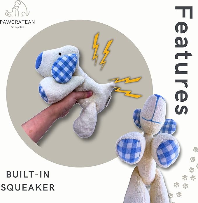 7" Squeaky Plush Toy for Puppies Small Dogs Self Etertainment Washable Soft Made [PET ONLY] (White Dog)