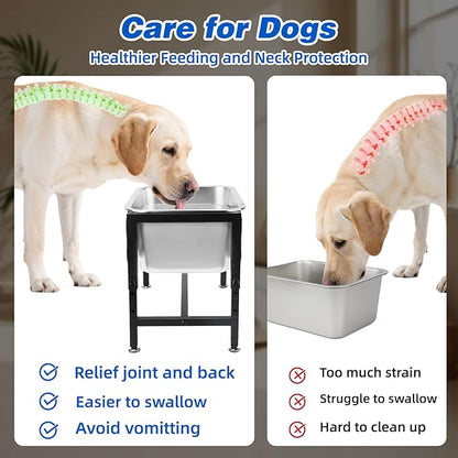 YUEPET 3 Gallon Elevated Dog Water Bowl for Large Extra Large Dogs Stainless Steel Dog Bowl with 4 Heights Adjustable Metal Anti-Slip Stand Pet Food Bowl for Joint Pressure Relief Indoor Outdoor Use