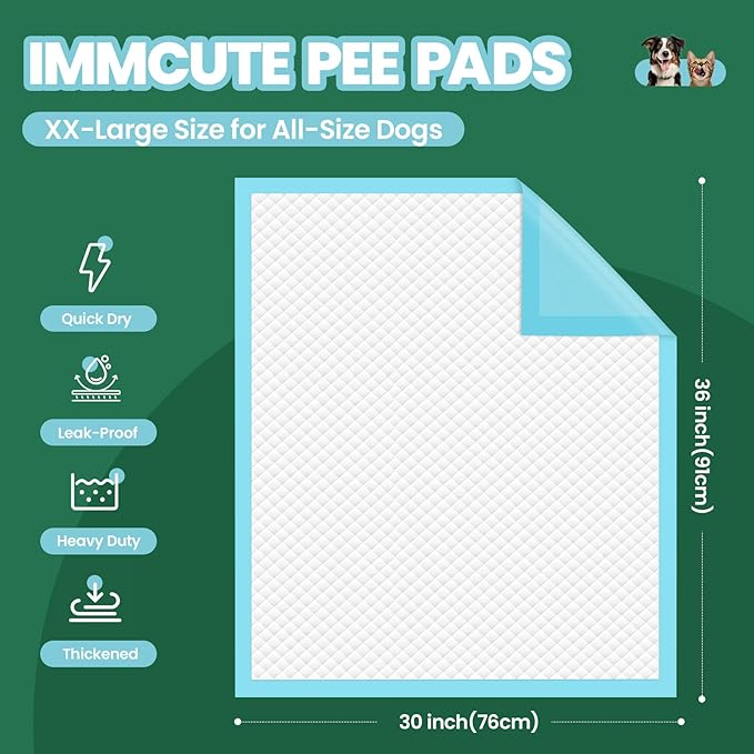 IMMCUTE Great Value Pee Pads 100 Count, 30"x36" Puppy Wee Pads XXL, Thicken Dog Pee Pads Extra Large for Potty Training, Disposable Leak-Proof & Absorbent Piddle Pads