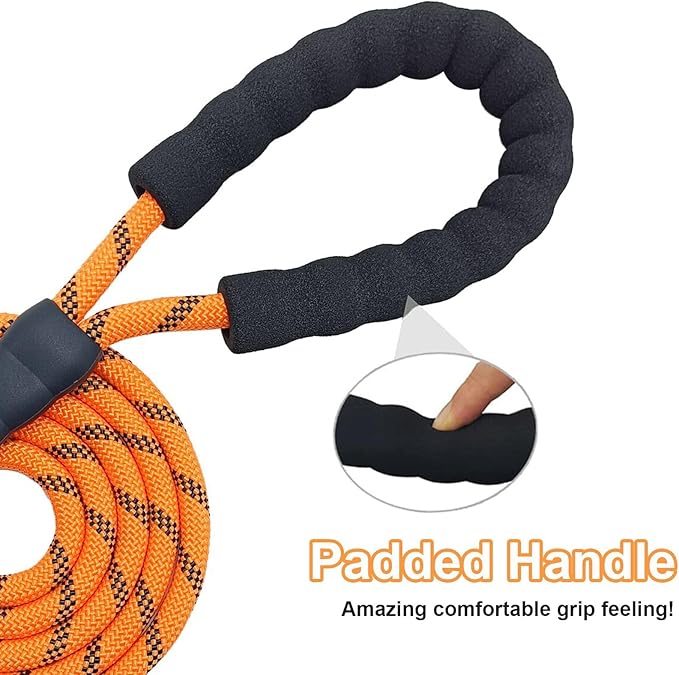 MayPaw 6FT Heavy Duty Rope Dog Leash, Soft Padded Handle Nylon Pet Leash, Thick Lead Leashes for Large Medium Dogs Walking Training (Orange Black, 1/2" * 6')
