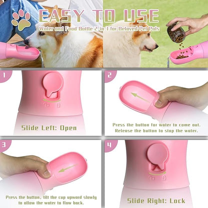 Dog Water Bottle Portable, 19Oz Large Capacity Dog Water Dispenser, Food Grade Pet Accessories for Small Dogs Large Breed, Travel Pet Water Bowl for Outdoor, Dog Birthday Gifts (Pink&Green)