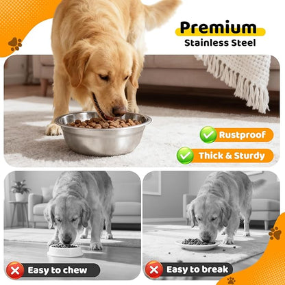 URPOWER 4 Pack 8" Stainless Steel Dog Bowls - 50oz Thickened Durable Pet Bowls for Food and Water, Fit for Elevated Dog Bowl Stand