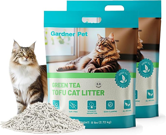 Gardner Pet Natural Tofu Cat Litter with Green Tea Extract - [2026] Fast Absorbing & Strong Clumping, Low Dust Cat Litter for Odor Control, Easy Scooping for Multi-Cat Homes, 6lbs x 2 Pack