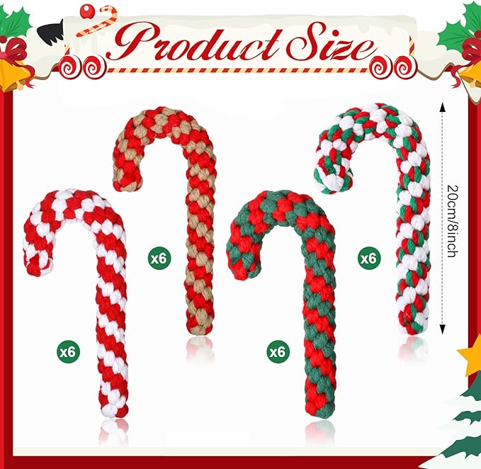 Liliful 24 Pieces Christmas Dog Rope Toys Candy Chew for Puppy Small Medium Large Chewing Teething Clean and Training