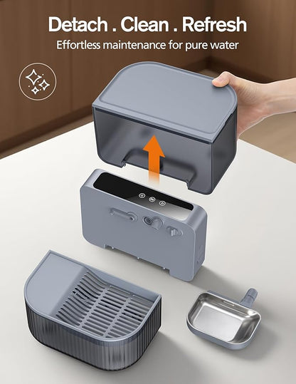 Wireless Cat Water Fountain with No Filters, 180-Day Battery & Precision Flow Control,3.5L Smart Pet Water Dispenser with Wastewater Separation & Custom Scheduling for Cats & Dogs, Grey