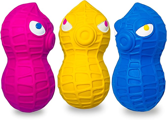 Squeaky Dog Toys for Small Dogs- Natural Latex Squeaky Dog Balls for Puppies & Mini Dogs | Soft, Safe & Interactive, Chew Toys Peanut | Indoor & Outdoor Fetch Play
