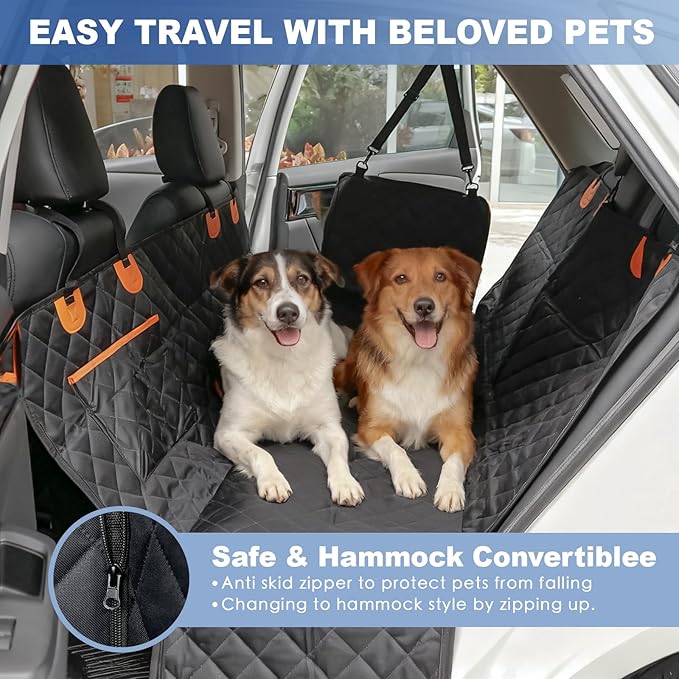 Dog Back Seat Cover Hammock, Waterproof 600D Heavy Duty Dog Car Seat Cover with Side Flaps, Scratch-Resistant Bench Seat Protector for Cars, SUVs & Trucks Grey