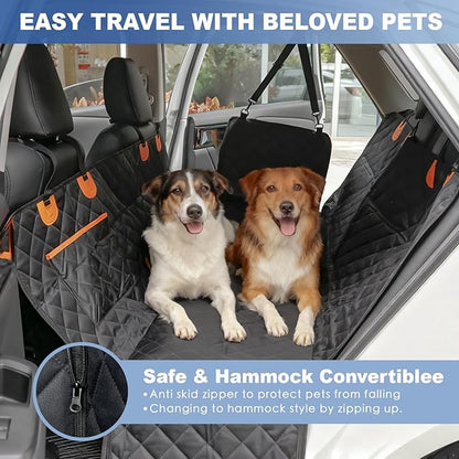 Dog Back Seat Cover Hammock, Waterproof 600D Heavy Duty Dog Car Seat Cover with Side Flaps, Scratch-Resistant Bench Seat Protector for Cars, SUVs & Trucks Grey