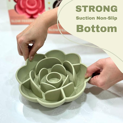Hanara Sillicone Slow Feeder Dog Bowls & Lick Mat with Suction Bottom | Rose Petals Design | Promotes Better Digestion, Prevent Choking | Dish Washer Safe | Great Size for All Breed (Sage Green)