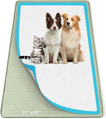 Pee Pad Holder for Dogs, 57" x 40" Silicone Pee Tray Mat Leak-Proof, High Edge, No Spill Pet Pad Holder for Puppy, Cat, Rabbit, Training Pads for Floor Protection, No Pee Pads (Green)
