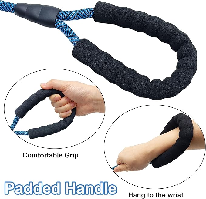MayPaw 3FT Heavy Duty Rope Dog Leash, 6/8/10/12/15/20/30 FT Long Dog Lead Nylon Pet Leash, Soft Padded Handle Thick Lead Training Leashes for Large Medium Dogs (3ft * 1/2", Blue Black)
