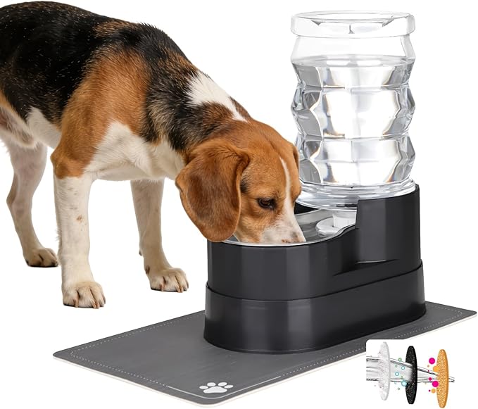 RIZZARI Automatic Dog Water Dispenser: 7L Black Stainless Steel Feeder - Remove Odor/Soften Water - Elevated Design Eases Joint Strain for Senior Dogs - Prevent Urinary Stone - for Livingroom Bedroom