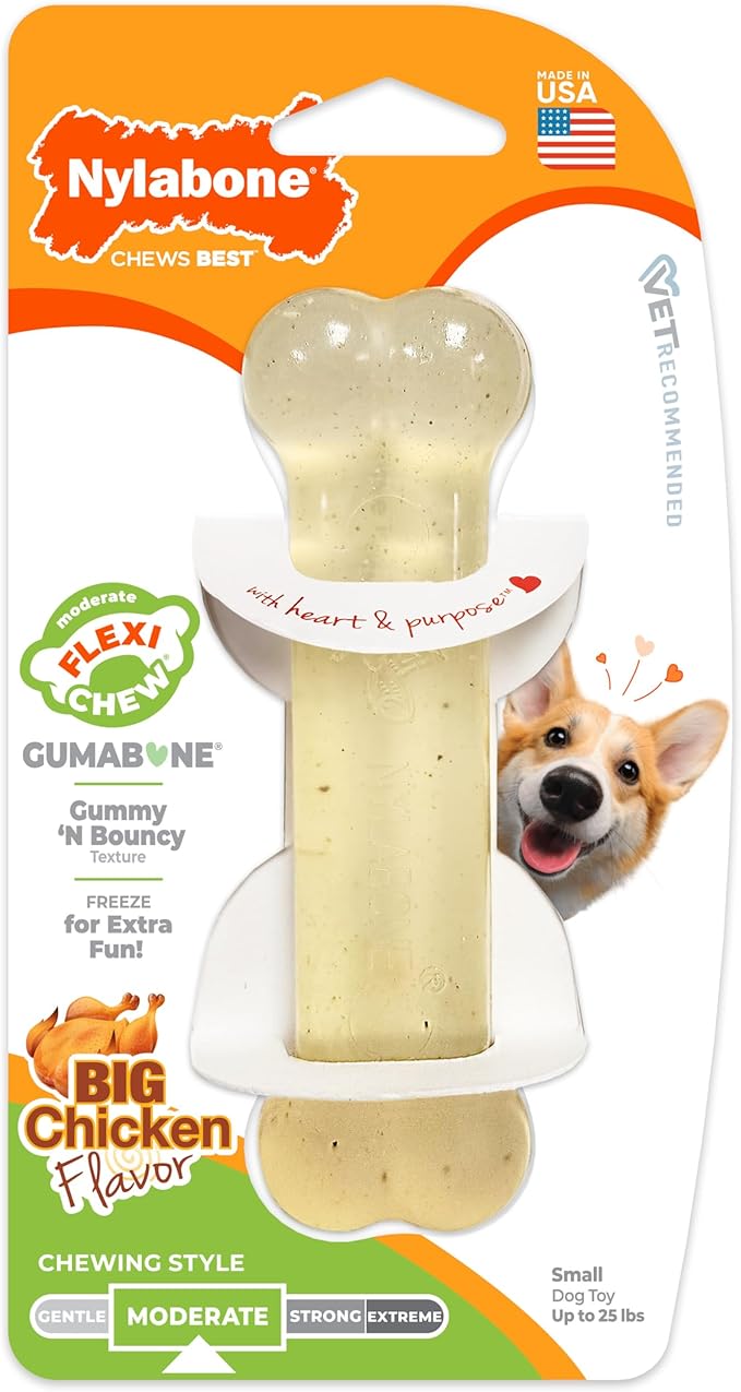 Nylabone Original Bone Flexi Chew Toy for Dogs, Flexible Dog Toys for Moderate Chewers, Chicken Flavor, Small, 1 Count