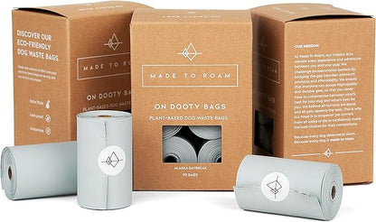 MADE TO ROAM On Dooty Bags - Plant Based Dog Poop Bag Rolls, Extra Thick, Leak Proof, Unscented Dog Waste Bags (Set of 3 Boxes, 270 Bags Total) - Alaska Daybreak